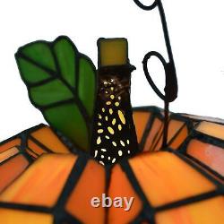 Small Orange Pumpkin Shaped Stained Glass Accent Lamp Autumn Centerpiece Decor