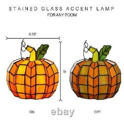 Small Orange Pumpkin Shaped Stained Glass Accent Lamp Autumn Centerpiece Decor