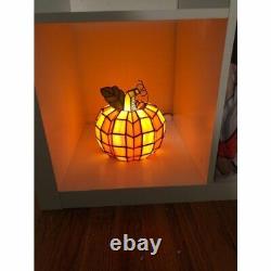 Small Orange Pumpkin Shaped Stained Glass Accent Lamp Autumn Centerpiece Decor