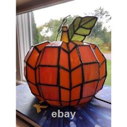 Small Orange Pumpkin Shaped Stained Glass Accent Lamp Autumn Centerpiece Decor