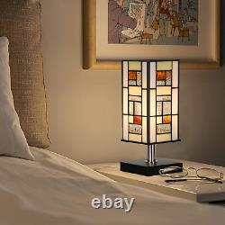 Small Retangular Tiffany Lamp Stained Glass Uplight Table Lamp, Mission Style Ge