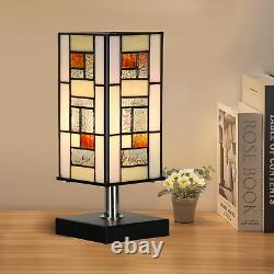 Small Retangular Tiffany Lamp Stained Glass Uplight Table Lamp, Mission Style Ge