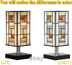 Small Retangular Tiffany Lamp Stained Glass Uplight Table Lamp, Mission Style Ge