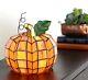 Small Stained Glass Table Lamp Tiffany Style Orange Bedside Pumkin Lantern