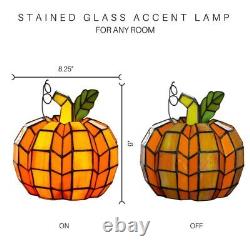 Small Stained Glass Table Lamp Tiffany Style Orange Bedside Pumkin Lantern