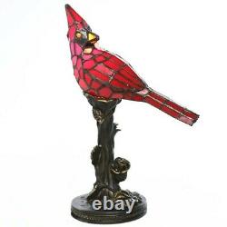 Small Table Lamp Tiffany Style Accent Red Cardinal Stained Glass Whimsical 13.5