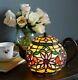 Small Table Lamp Tiffany Style Accent Teapot Floral Kitchen Farm Country 6.5h