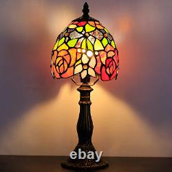 Small Tiffany Lamp Mini Accent Table Lamp Stained Glass Red Yellow Rose Style De