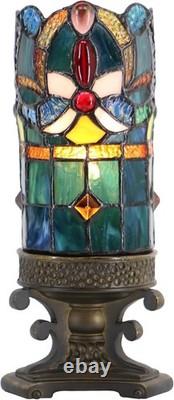 Small Tiffany Lamp Mini Stained Glass, Resin Base 4 D x 4 W x 10.5 H, Blue Ba