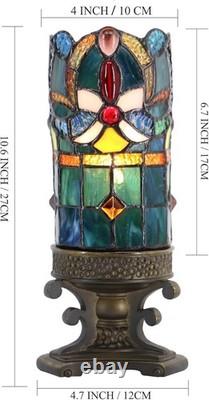 Small Tiffany Lamp Mini Stained Glass, Resin Base 4 D x 4 W x 10.5 H, Blue Ba