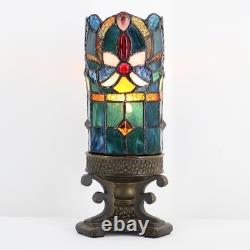Small Tiffany Lamp Mini Stained Glass, Resin Base 4 D x 4 W x 10.5 H, Blue Ba