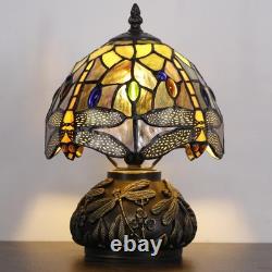 Small Tiffany Lamp Mini Stained Glass Table Lamp Brown Yellow Dragonfly Style
