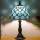 Small Tiffany Lamp Mini Stained Glass Table Lamp Sea Blue Pearl Style Bedside