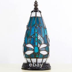 Small Tiffany Lamp Stained Glass Table Lamp 4.5X4.5X11 Inch-Sea Blue Dragonfly