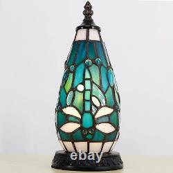 Small Tiffany Lamp Stained Glass Table Lamp 4.5X4.5X11 Inch-Sea Blue Dragonfly