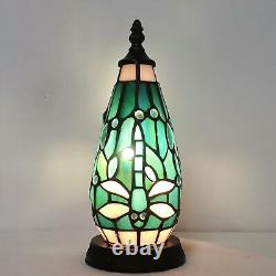 Small Tiffany Lamp Stained Glass Table Lamp 4.5X4.5X11 Inch-Sea Blue Dragonfly