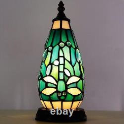 Small Tiffany Lamp Stained Glass Table Lamp 4.5X4.5X11 Inch-Sea Blue Dragonfly