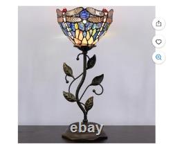 Small Tiffany Lamp Stained Glass Table Lamp Uplight Accent With Leaf Base