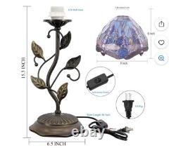 Small Tiffany Lamp Stained Glass Table Lamp Uplight Accent With Leaf Base