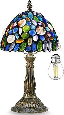 Small Tiffany Lamp Stained Glass Table Natural Shell and Amethyst, 8 Inches Wide
