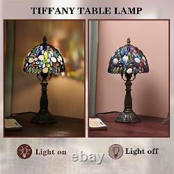 Small Tiffany Lamp Stained Glass Table Natural Shell and Amethyst, 8 Inches Wide