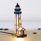 Small Tiffany Lighthouse White Stained Glass Mini Desk Lamp Accent Night Light F