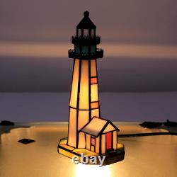 Small Tiffany Lighthouse White Stained Glass Mini Desk Lamp Accent Night Light f