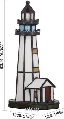 Small Tiffany Lighthouse White Stained Glass Mini Desk Lamp Accent Night Light f