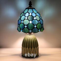 Small Tiffany Mushroom Table Lamp Stained Glass Desk Lamp Ceramic Base Antique A