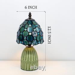 Small Tiffany Mushroom Table Lamp Stained Glass Desk Lamp Ceramic Base Antique A