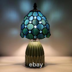 Small Tiffany Mushroom Table Lamp Stained Glass Desk Lamp Ceramic Base Antique A