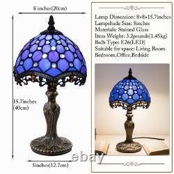 Small Tiffany Style Table Lamp, 8 inch Blue Stained Glass 3-Color-Temperature