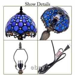 Small Tiffany Style Table Lamp, 8 inch Blue Stained Glass 3-Color-Temperature