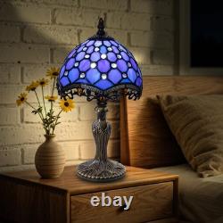 Small Tiffany Style Table Lamp, 8 inch Blue Stained Glass 3-Color-Temperature
