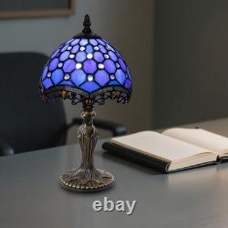Small Tiffany Style Table Lamp, 8 inch Blue Stained Glass 3-Color-Temperature