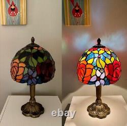 Small Tiffany Style Table Lamp Floral Stained Glass Bedside Desk Reading Light