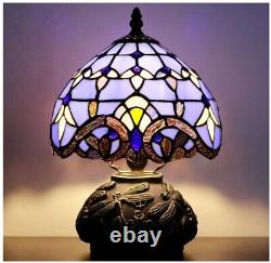 Small Tiffany Table Lamp, Baroque Style Stained Glass Lamp Bronze Mushroom Resin