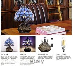 Small Tiffany Table Lamp, Baroque Style Stained Glass Lamp Bronze Mushroom Resin
