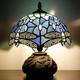 Small Tiffany Table Lamp Blue Dragonfly Style Stained Glass Desk Lamp 10x11.5 In
