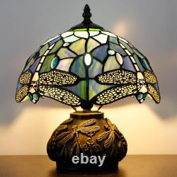 Small Tiffany Table Lamp Blue Dragonfly Style Stained Glass Desk Lamp 10X11.5 In