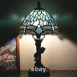 Small Tiffany Table Lamp Sea Blue Stained Glass Dragonfly Style Mini Accent Desk