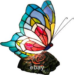 Small Tiffany Table Lamp Stained Glass Butterfly Desk Lamp 7X5X9.8 Inch Accent A