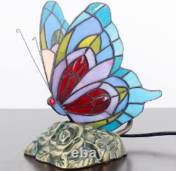 Small Tiffany Table Lamp Stained Glass Butterfly Desk Lamp 7X5X9.8 Inch Accent A