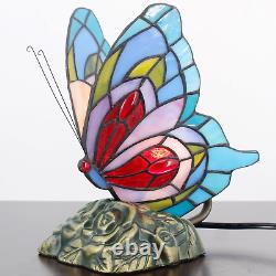 Small Tiffany Table Lamp Stained Glass Butterfly Desk Lamp 7X5X9.8 Inch Accent A