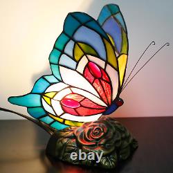 Small Tiffany Table Lamp Stained Glass Butterfly Desk Lamp 7X5X9.8 Inch Accent A