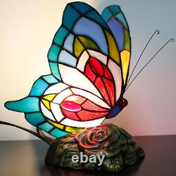 Small Tiffany Table Lamp Stained Glass Butterfly Desk Lamp 7X5X9.8 Inch Accent A