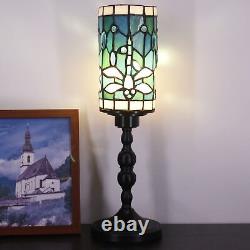 Small Tiffany Table Lamp Stained Glass Candlestick Style Table Light Green Dr