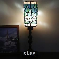 Small Tiffany Table Lamp Stained Glass Candlestick Style Table Light Green Dr