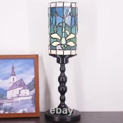 Small Tiffany Table Lamp Stained Glass Candlestick Style Table Light Green Dr