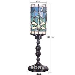 Small Tiffany Table Lamp Stained Glass Candlestick Style Table Light Green Dr